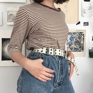 brown and cream striped layering tee